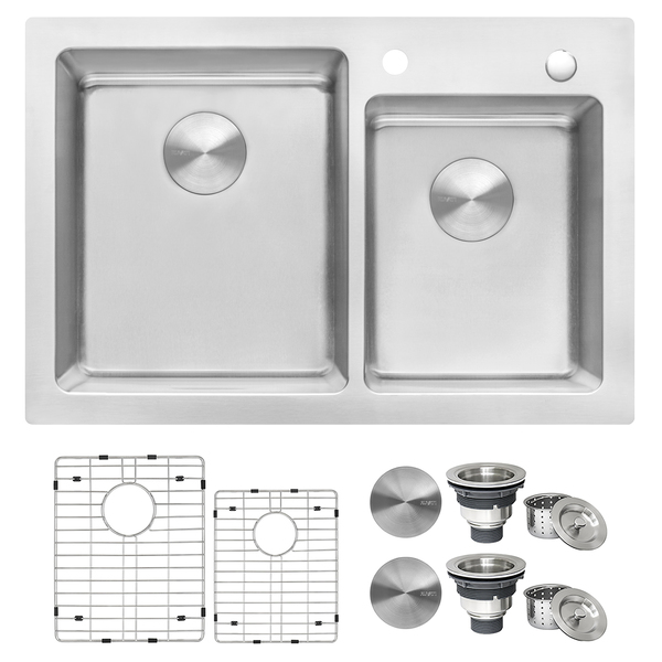 Ruvati 33"x22" Drop-in Topmount Kitchen Sink 16 Gauge SS 60/40 Double Bowl RVM5166